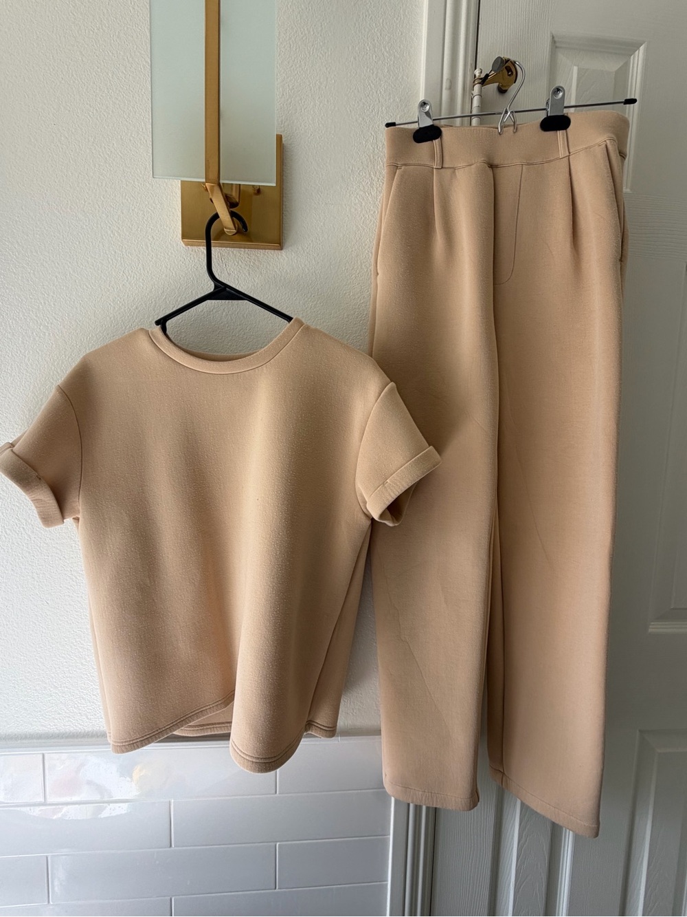 Leze The Label Beige Wide-Leg Knit Pants